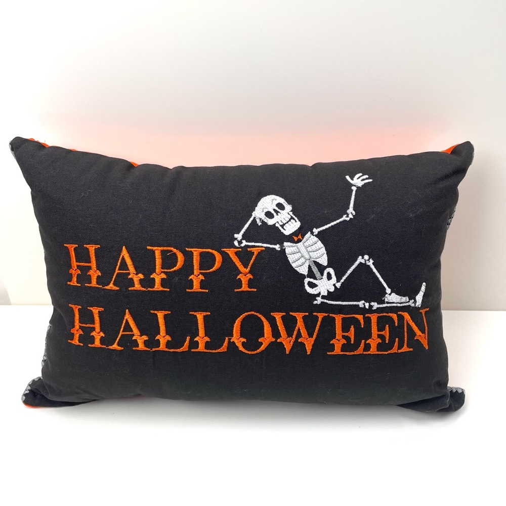 Target Hyde & Eek Happy Halloween Black Skeleton Pillow